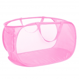 Durable Collapsible Laundry Baskets, Mesh Pop Up Laundry Hamper with Side Pocket, Foldable Clothes Storage Hamper with Reinforced Carry Handles for Laundry, Bathroom, Kids Room, Dorm or Travel Pink