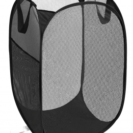 Durable Collapsible Laundry Baskets, Upgrade Foldable Pop Up Hamper for Laundry, Mesh Clothes Hamper with Side Pocket, Reinforced Carry Handles for Laundry, Bathroom, Kids Room, Dorm or Travel Black