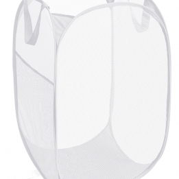 Durable Collapsible Laundry Baskets, Reinforced Mesh Pop Up Laundry Hamper, Foldable Clothes Hampers with Carry Handles for Laundry, Bathroom, Kids Room, Dorm or Travel White