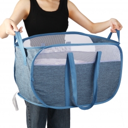 Collapsible Laundry Baskets, Foldable Laundry Basket with Dual Handles, Tear Proof Dirty Clothes Hampers for Laundry, Easy to Carry Pop Up Hamper for Bedroom, Bathroom, Dorm Blue