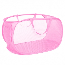 Durable Collapsible Laundry Baskets, Mesh Pop Up Laundry Hamper with Side Pocket, Foldable Clothes Storage Hamper with Reinforced Carry Handles for Laundry, Bathroom, Kids Room, Dorm or Travel Pink